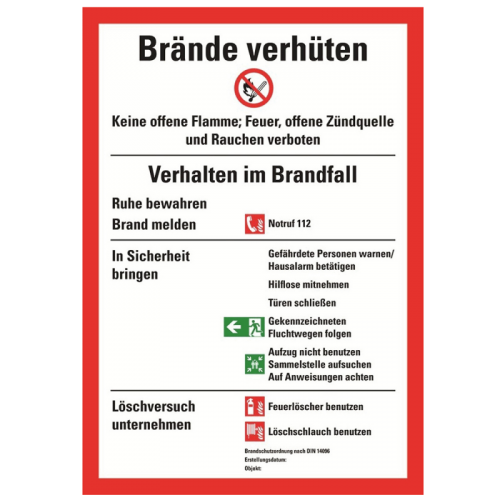 Brände verhüten, DIN 14096, Brandschutzordnung Teil A