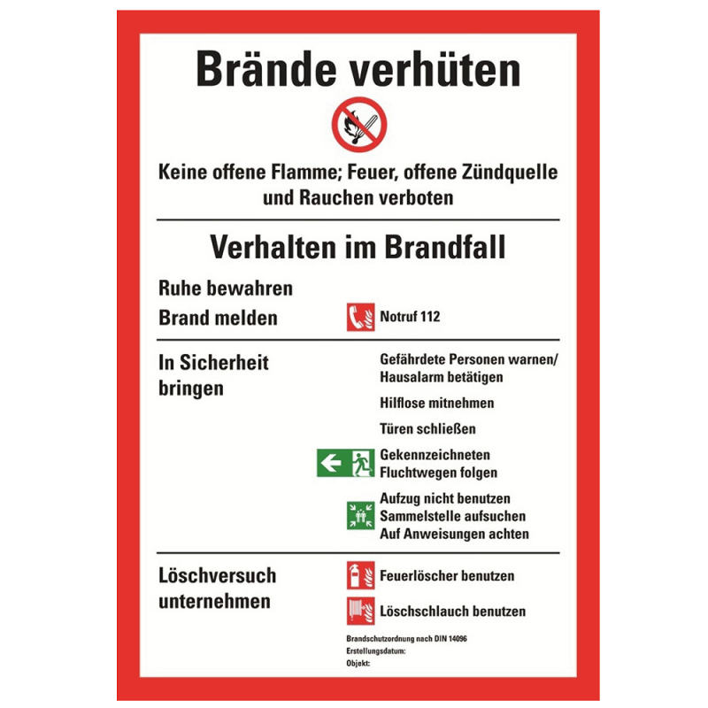 Brände verhüten, DIN 14096, Brandschutzordnung Teil A