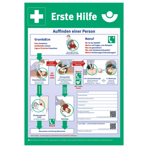 Anleitung zur Ersten Hilfe gemäß DGUV 204-001 bis 004 (ehemals GBI/GUV-I 510) (zum Selbstbeschriften)