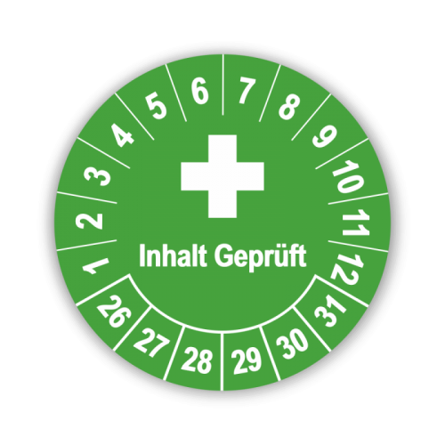 Inhalt geprüft - Prüfplaketten für Erste-Hilfe-Ausrüstungen, grün