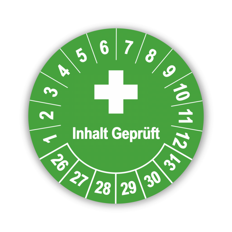Inhalt geprüft - Prüfplaketten für Erste-Hilfe-Ausrüstungen, grün