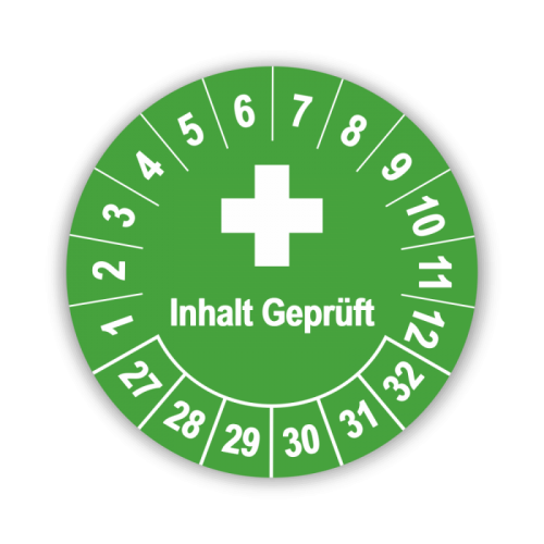 Inhalt geprüft - Prüfplaketten für Erste-Hilfe-Ausrüstungen, grün