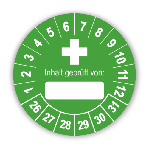 Inhalt geprüft - Prüfplaketten für Erste-Hilfe-Ausrüstungen (zum Selbstbeschriften), grün
