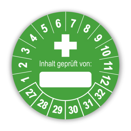 Inhalt geprüft - Prüfplaketten für Erste-Hilfe-Ausrüstungen (zum Selbstbeschriften), grün