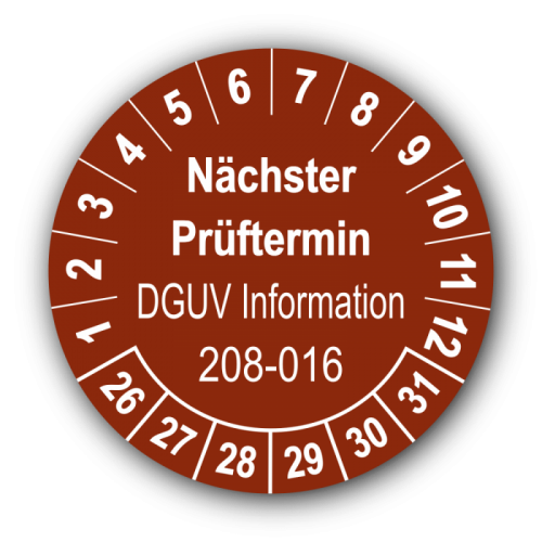 Nächster Prüftermin DGUV Information 208-016, braun