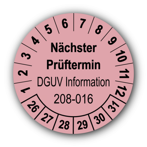 Nächster Prüftermin DGUV Information 208-016, rosa