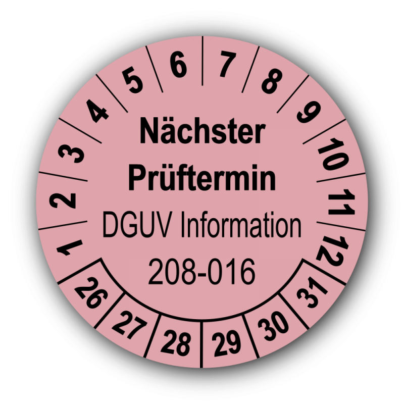 Nächster Prüftermin DGUV Information 208-016, rosa