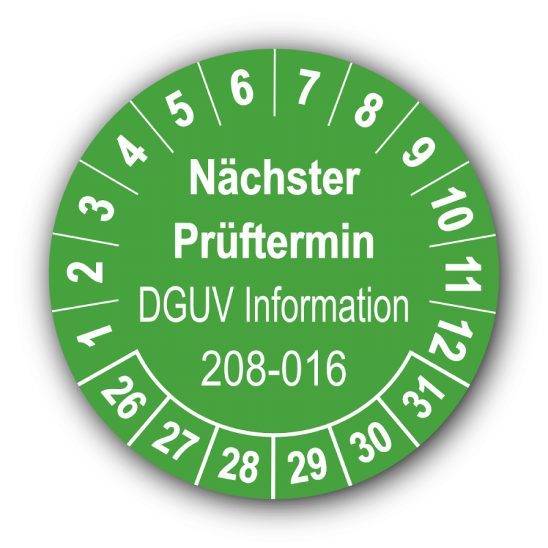 Nächster Prüftermin DGUV Information 208-016, grün