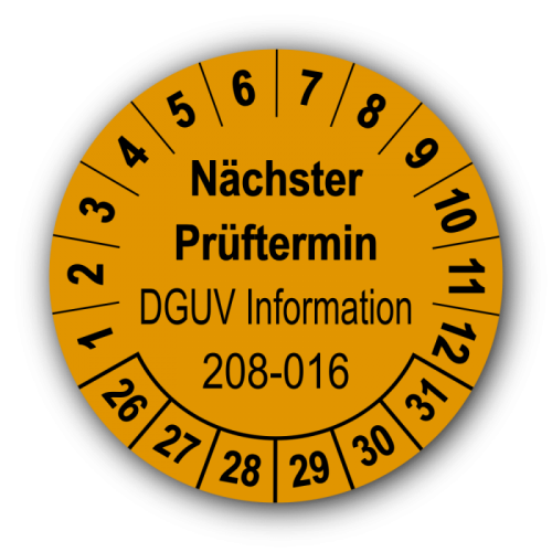 Nächster Prüftermin DGUV Information 208-016, orange