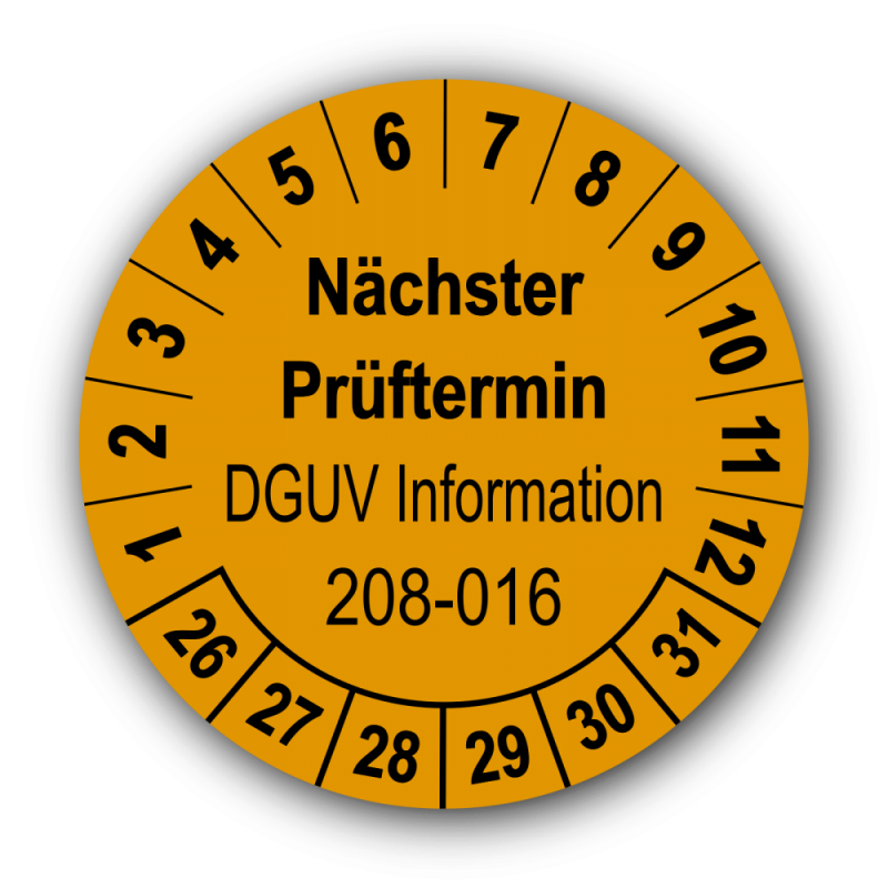 Nächster Prüftermin DGUV Information 208-016, orange