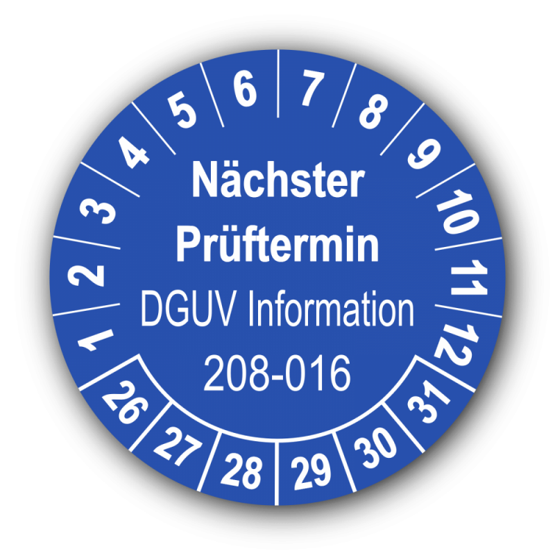 Nächster Prüftermin DGUV Information 208-016, blau
