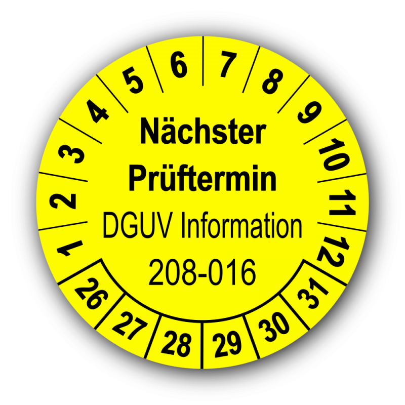 Nächster Prüftermin DGUV Information 208-016, gelb