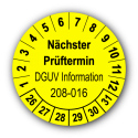 Nächster Prüftermin DGUV Information 208-016, gelb