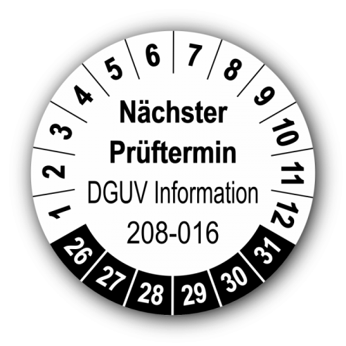Nächster Prüftermin DGUV Information 208-016, weiß