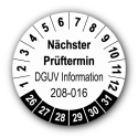 Nächster Prüftermin DGUV Information 208-016, weiß