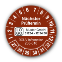 Nächster Prüftermin DGUV Information 208-016, braun, mit Wunschtext