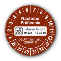 Nächster Prüftermin DGUV Information 208-016, braun, mit Wunschtext