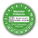 Nächster Prüftermin DGUV Information 208-016, grün, mit Wunschtext