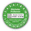 Nächster Prüftermin DGUV Information 208-016, grün, mit Wunschtext
