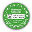 Nächster Prüftermin DGUV Information 208-016, grün, mit Wunschtext