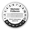 Nächster Prüftermin DGUV Information 208-016, weiß, mit Wunschtext
