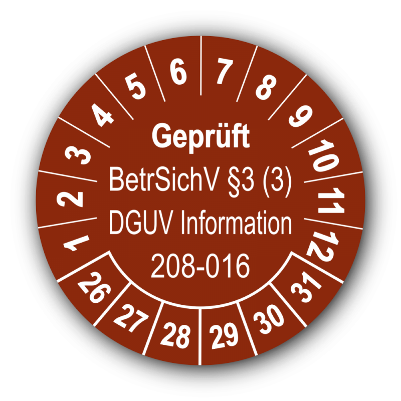 Geprüft BetrSichV §3 (3) DGUV Information 208-016, braun