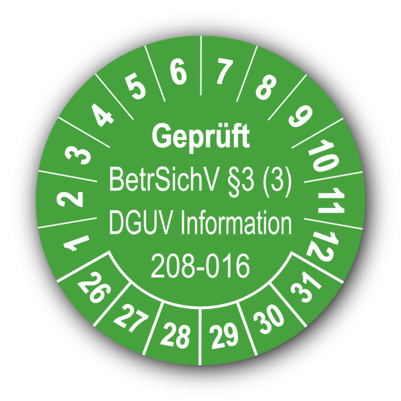 Geprüft BetrSichV §3 (3) DGUV Information 208-016, grün