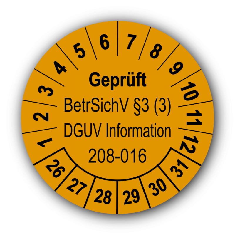 Geprüft BetrSichV §3 (3) DGUV Information 208-016, orange