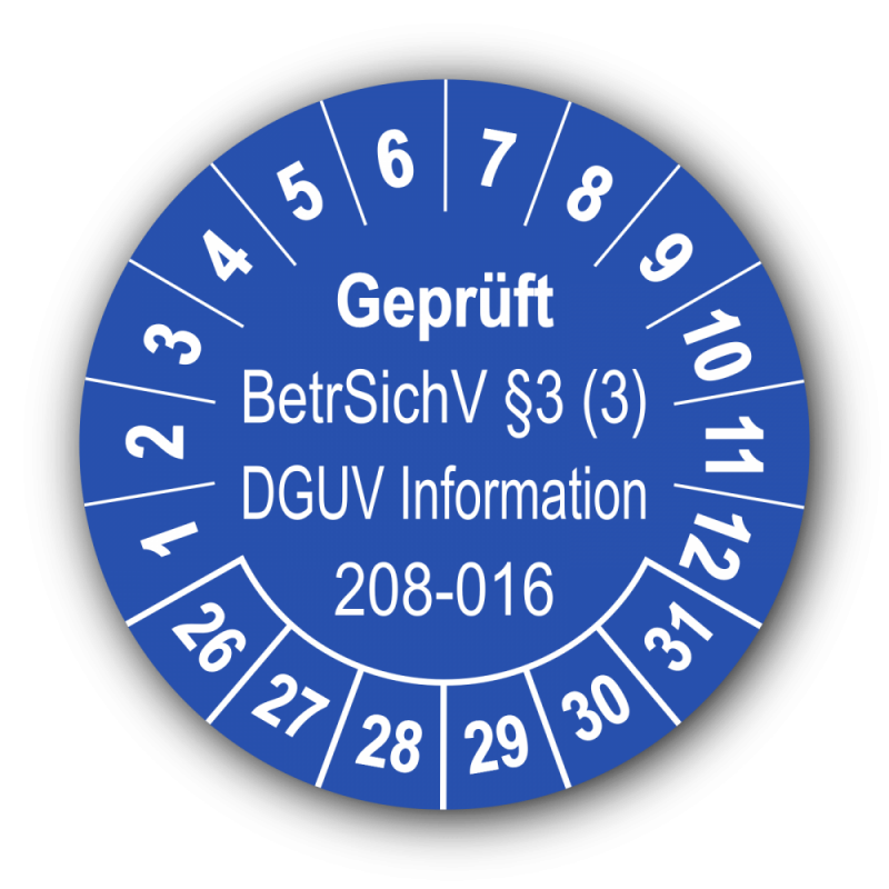 Geprüft BetrSichV §3 (3) DGUV Information 208-016, blau