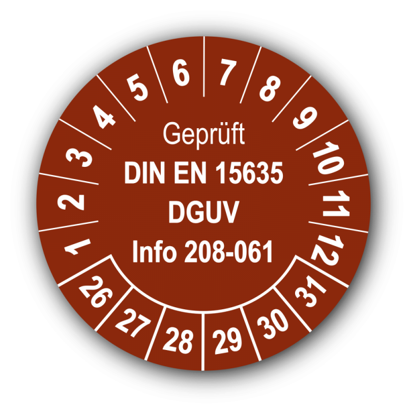 Geprüft DIN EN 15635 DGUV Info 208-061, braun