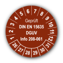 Geprüft DIN EN 15635 DGUV Info 208-061, braun
