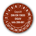 Geprüft DIN EN 15635 DGUV Info 208-061, braun