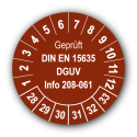Geprüft DIN EN 15635 DGUV Info 208-061, braun