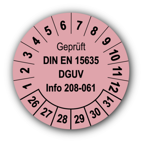 Geprüft DIN EN 15635 DGUV Info 208-061, rosa