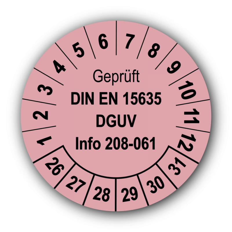 Geprüft DIN EN 15635 DGUV Info 208-061, rosa