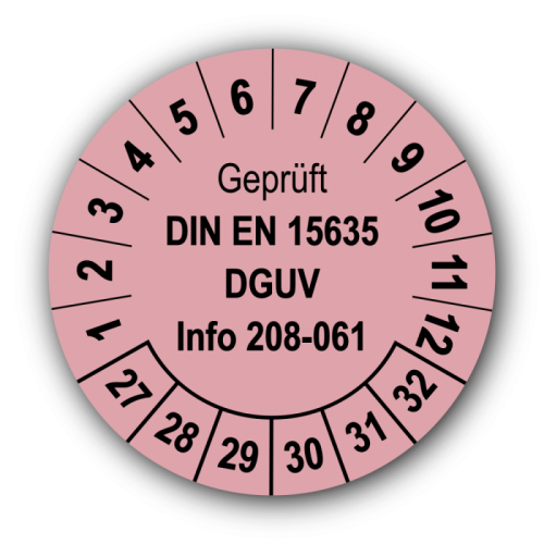 Geprüft DIN EN 15635 DGUV Info 208-061, rosa