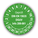 Geprüft DIN EN 15635 DGUV Info 208-061, grün