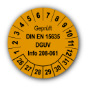 Geprüft DIN EN 15635 DGUV Info 208-061, orange