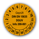 Geprüft DIN EN 15635 DGUV Info 208-061, orange