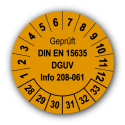 Geprüft DIN EN 15635 DGUV Info 208-061, orange