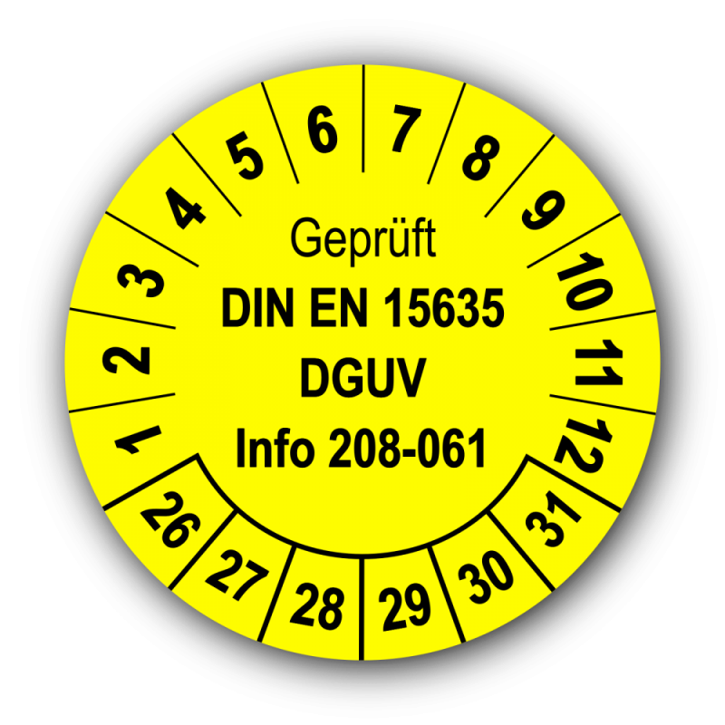 Geprüft DIN EN 15635 DGUV Info 208-061, gelb