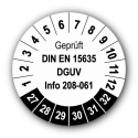 Geprüft DIN EN 15635 DGUV Info 208-061, weiß