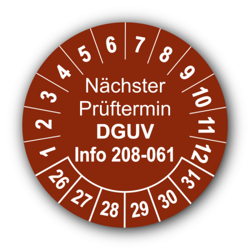 Nächster Prüftermin DGUV Information 208-061, braun