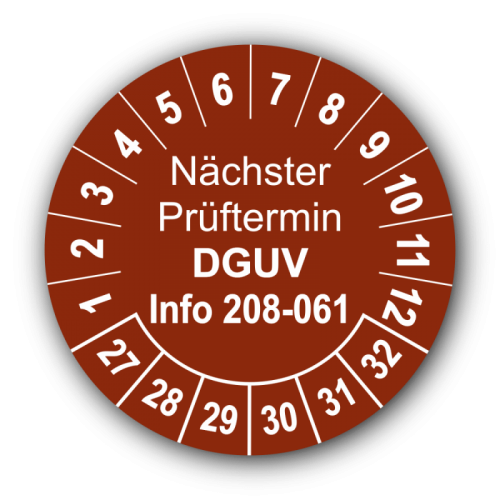 Nächster Prüftermin DGUV Information 208-061, braun