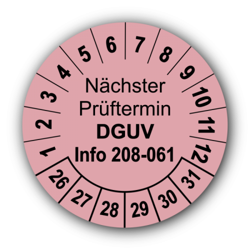 Nächster Prüftermin DGUV Information 208-061, rosa