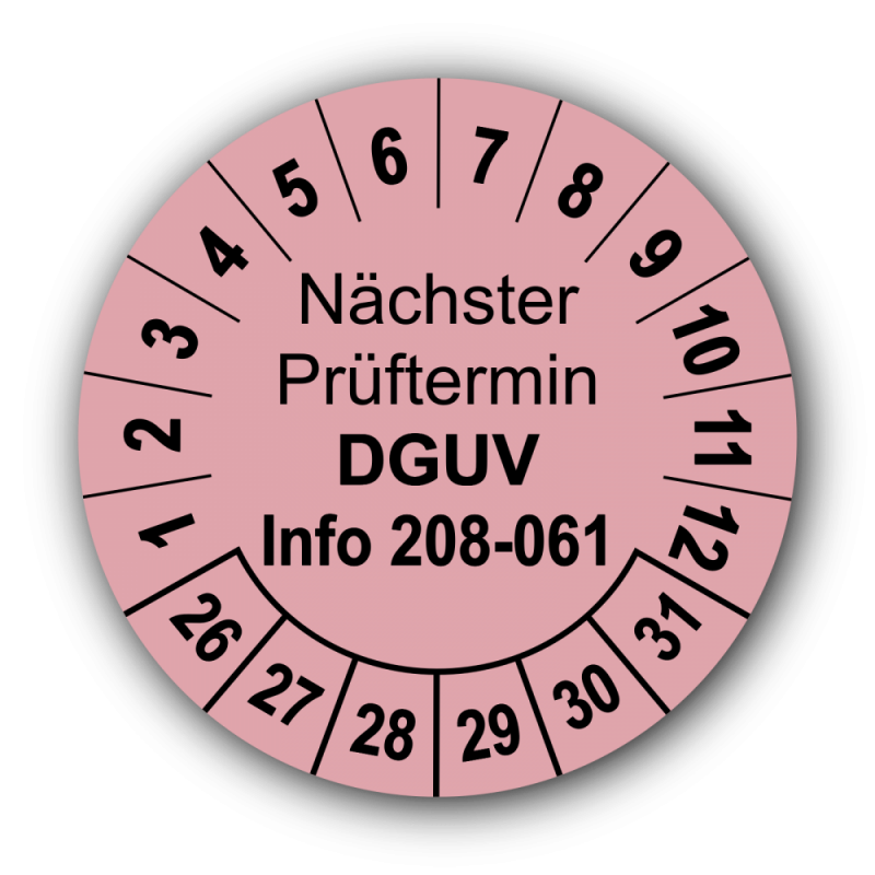 Nächster Prüftermin DGUV Information 208-061, rosa