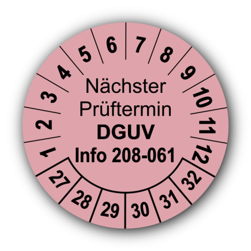 Nächster Prüftermin DGUV Information 208-061, rosa