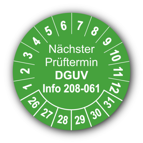 Nächster Prüftermin DGUV Information 208-061, grün