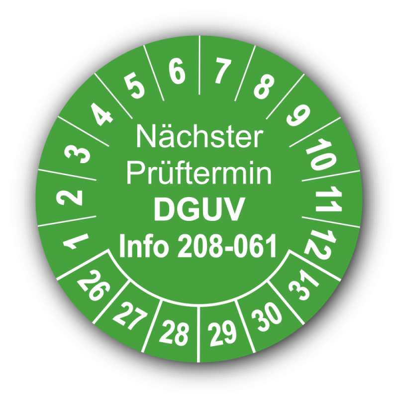 Nächster Prüftermin DGUV Information 208-061, grün