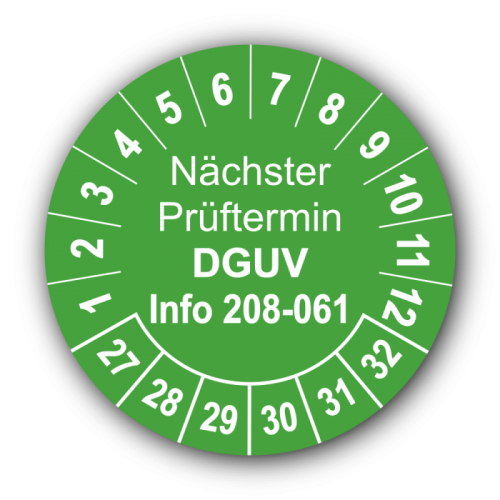 Nächster Prüftermin DGUV Information 208-061, grün